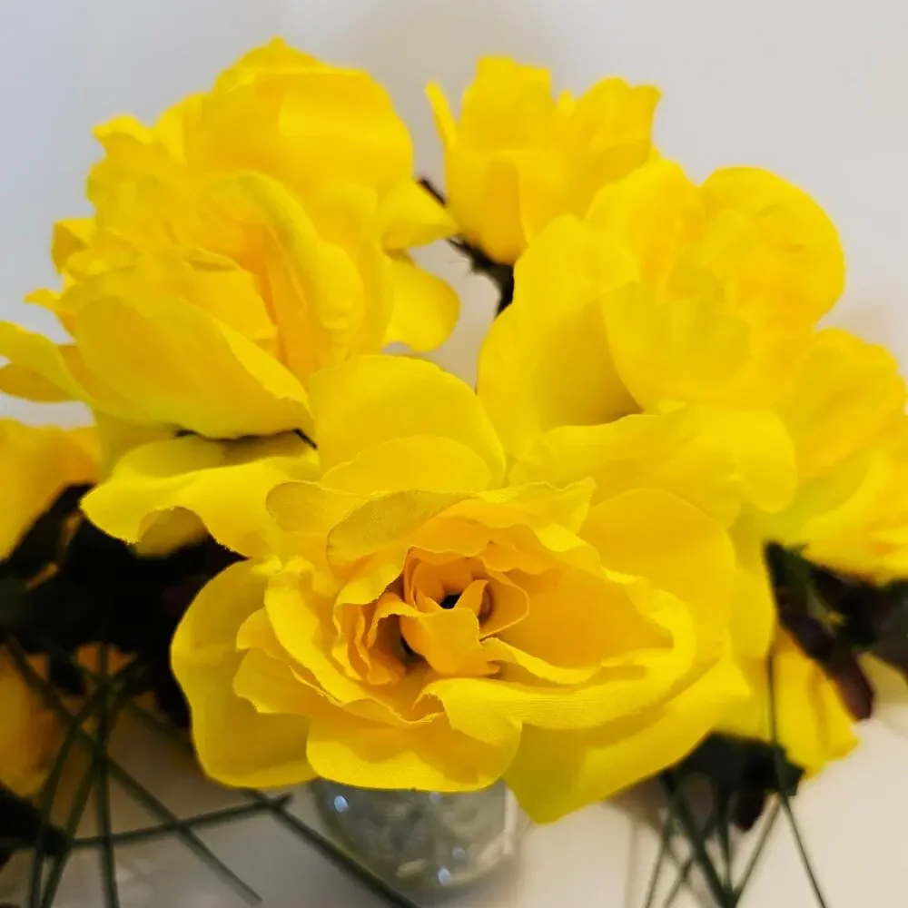 Yellow Artificial Silk Roses Wired Stems Wedding Craft width 4
